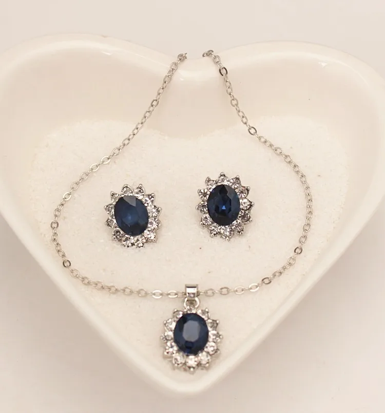 new Blue Crystal Jewelry Pendant Necklace set Bridal Wedding Jewelry set For Women Bijoux Strass Cristal