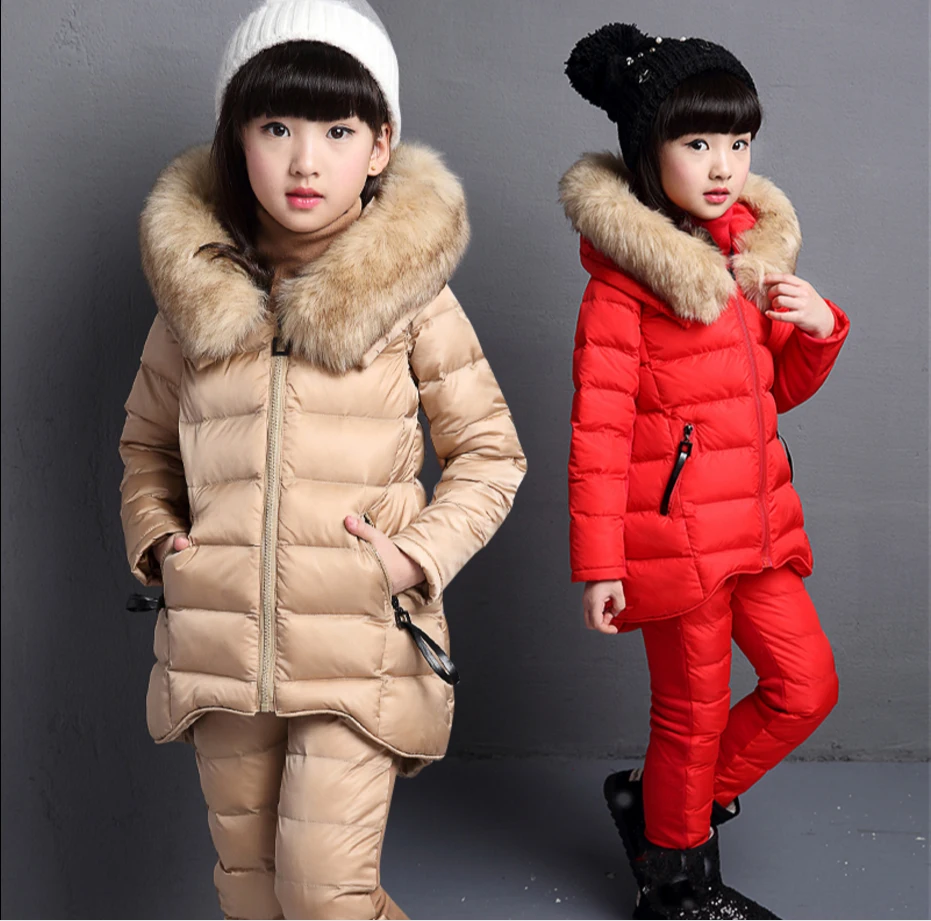 Girls Fall Winter 3 Pcs Set Children Down Cotton Padded Clothes Kids Thickened Warm Clothing Suit Vest Coat + Tops + Pants X272