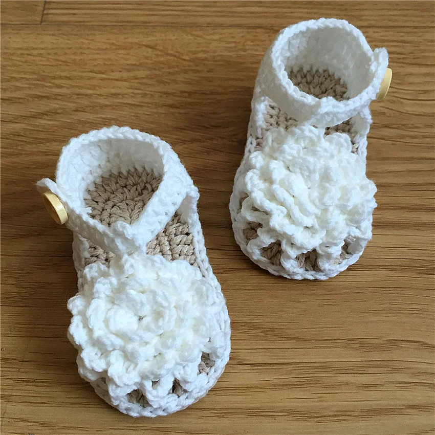 QYFLYXUE hand-made shoes Free Shipping Crochet Baby white Flip Flops, Custom cotton baby shoes. Sizes 0-12 Months han