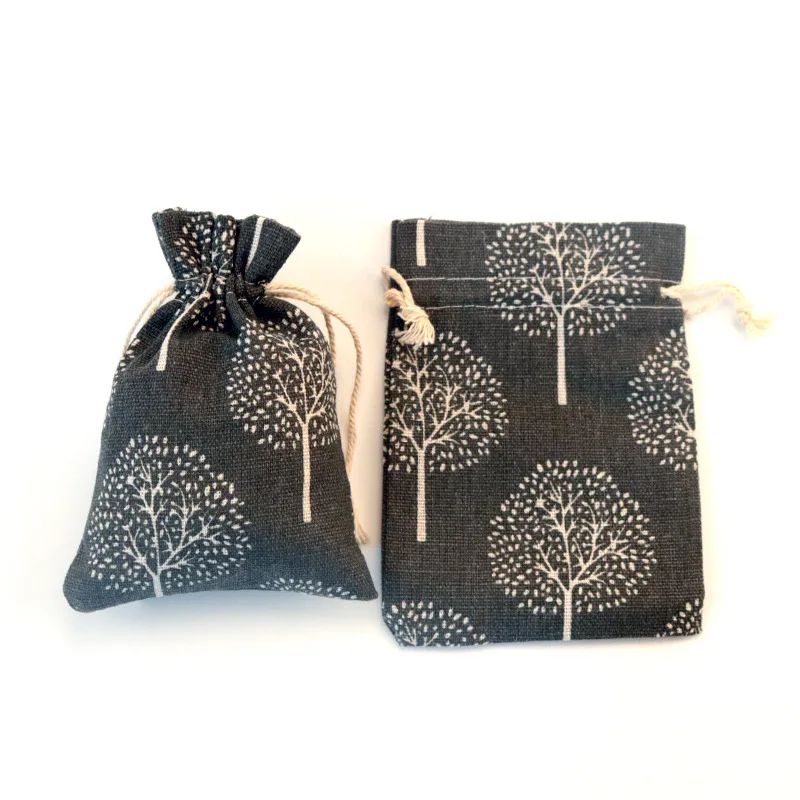 100Pcs Cotton cloth bag  restoring ancient ways Black Tree Linen Party Gift Bag Jewelry Set  Pouch Makeup Packaging bags 10x14cm