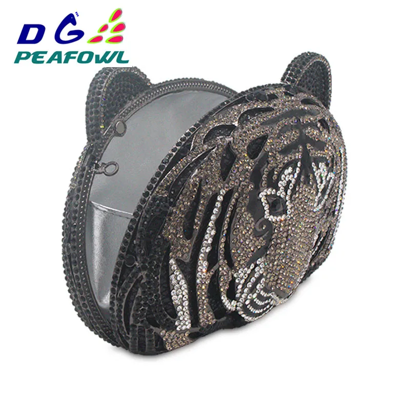 Animal Tiger Head Full Diamond Metal Luxury Evening Bag Clutch Bag Women Diamante Wedding Purse Bags Crystal Evening Bag