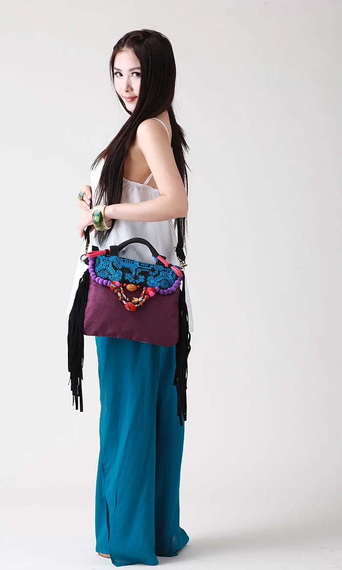 Top canvas tote bags for women Embroidered long tassel boho bag Ethnic Women\'s Shoulder bag Designer luxury bag