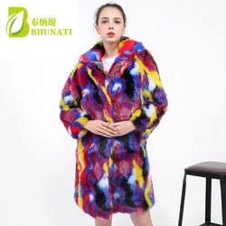 BHUNATI NEW Faux Fur Coats Colorful Jackets for Women Winter Rabbit Fur Long Soft Warm Rainbow Color Women's fur coat