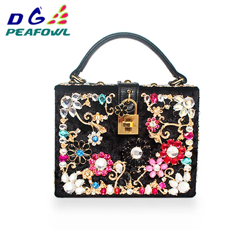 Bolso de noche para baile de graduación a la moda, bolsa de embrague con flor de diamante, con relieve hueco de acrílico/PU, con cerradura de boleta, de lujo, bolso de banquete, bolso de fiesta