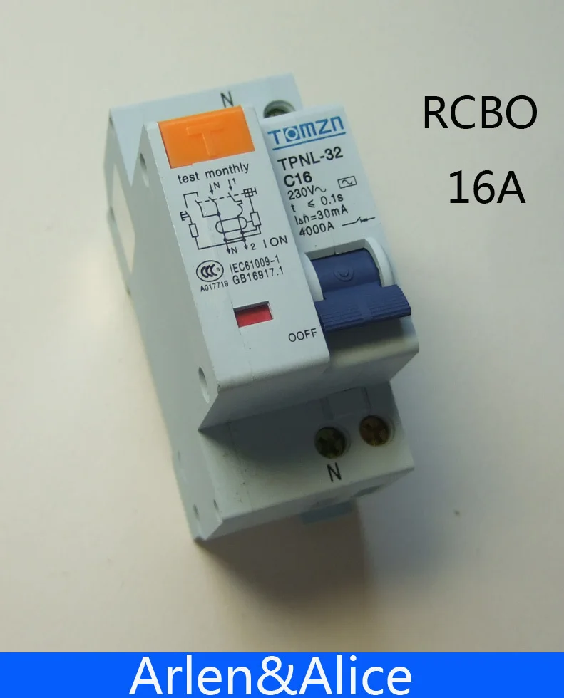 TPNL 1P+N 16A 230V~ 50HZ/60HZ Residual current Circuit breaker with over current and Leakage protection RCBO