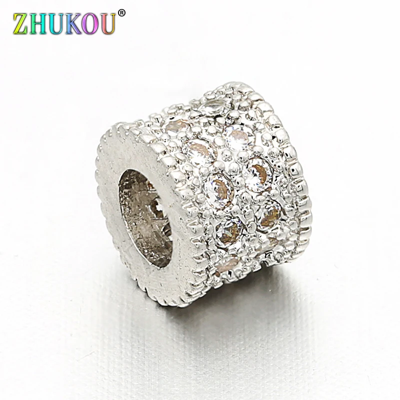 2Pcs/lot,W6mm*H5mm Brass Cubic Zirconia Round Spacer Beads DIY Jewelry Bracelet Necklace Making, Hole: 3mm, Model: VZ97