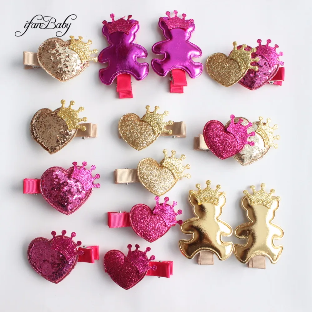 Cute heart bear hair pins,Girl flower clips ,hair clip