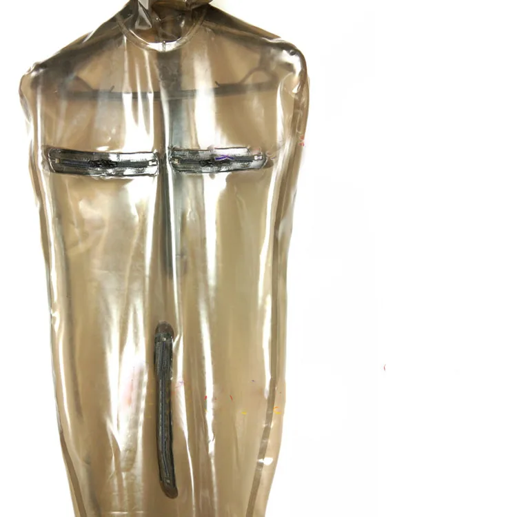 Transparent Black Latex Catsuit Sleep Bag Zip Chest Croth Latex Unitard Customized