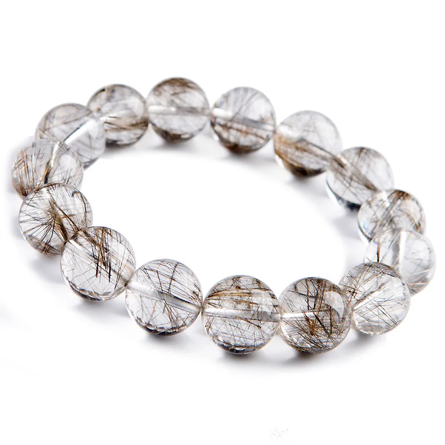 Natural Silver Rutilated Quartz Bracelet Clear Round Beads Women Men 8mm 9mm 10mm 11mm 12mm 13mm 14mm AAAAAA