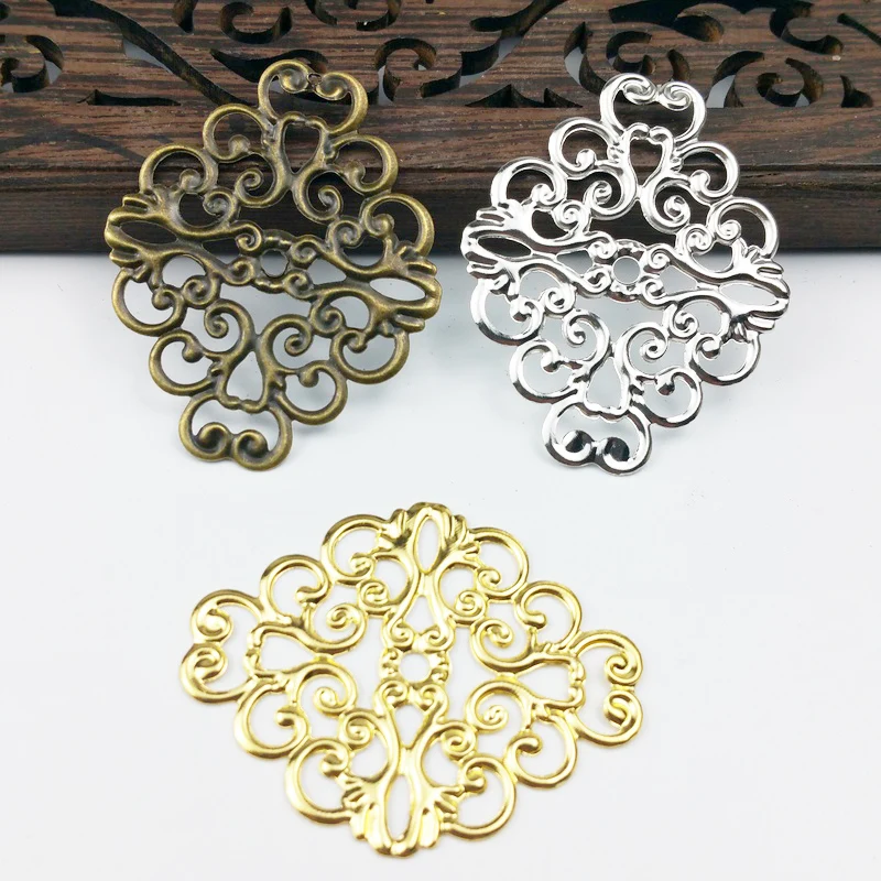 20 pieces/lot 37mmx30mm Gold color/ /Antique bronze Metal Filigree Flowers Slice Charms Setting Jewelry DIY Components