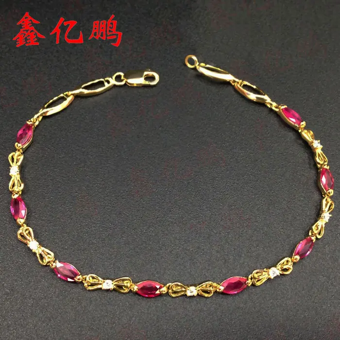 

18 k gold inlaid natural ruby bracelet with female Bowknot is precious mesh shape Chinese valentine's day