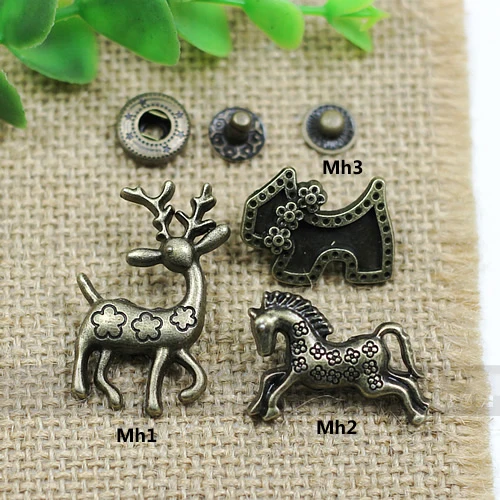 50sets/lot horse deer cute design leather craft metal snap button DIY sewing accessories