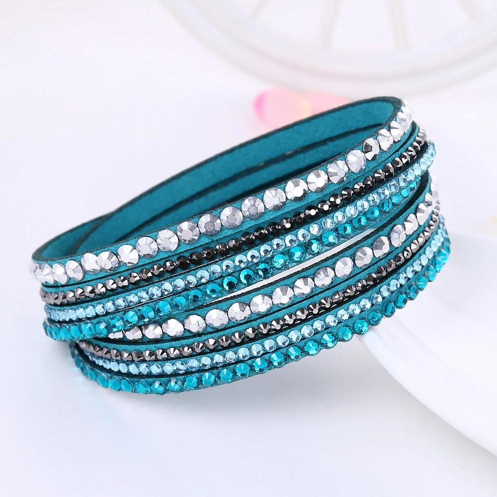 HOCOLE Fashion Wrap Leather Bangle Charm Leather Bracelet Rhinestone Crystal Jewelry For Women feminino pulseras mulher Jewelry