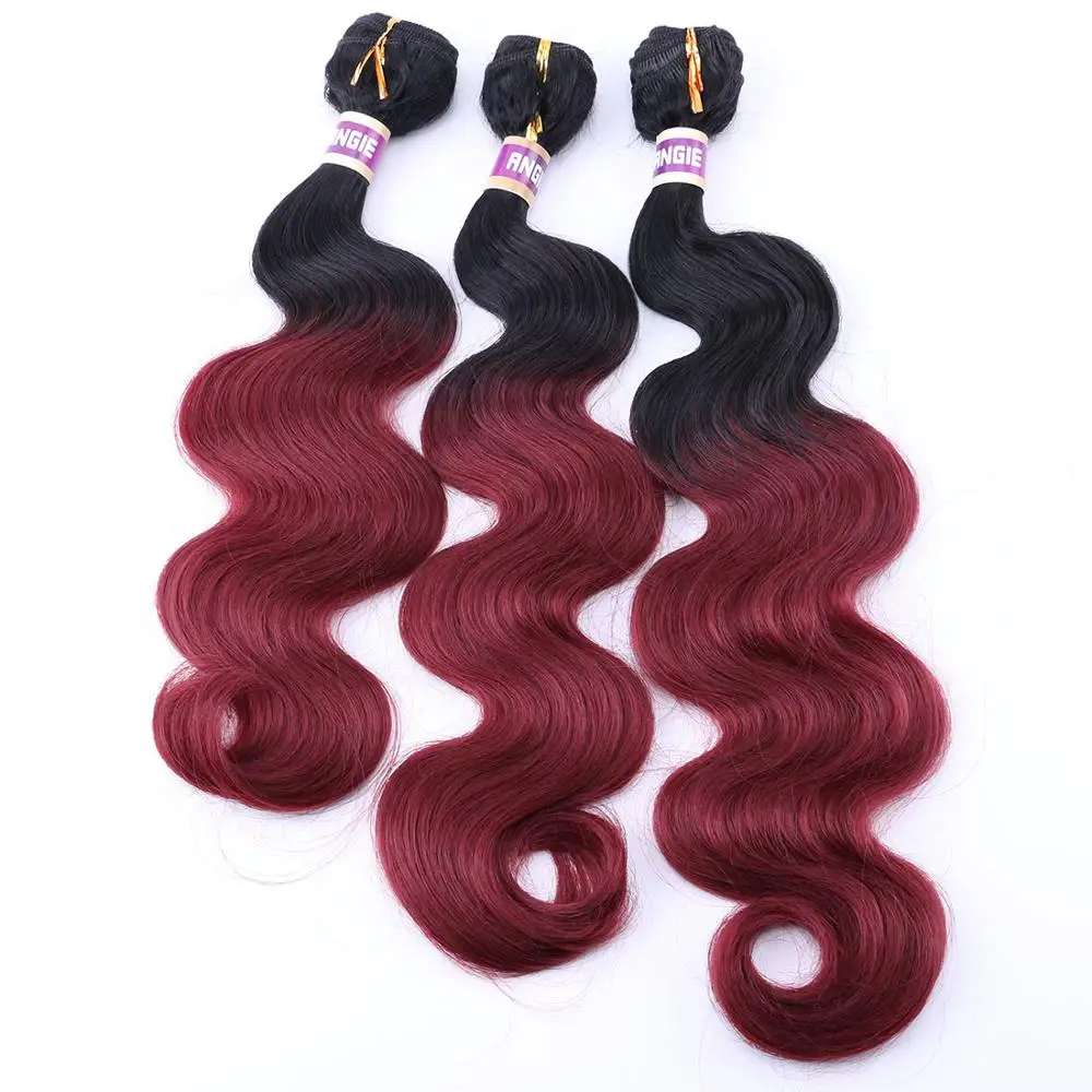 ANGIE Ombre Black to Burgundy Body Wave Hair Bundles High Temperature Synthetic Hair Extensions for Black Women