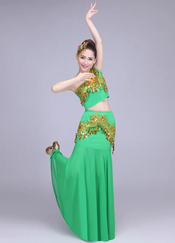 Dai trang phục trang phục múa 2018 mới gió quốc gia Vân Nam Peacock quần áo biểu diễn Múa sequined váy đuôi cá TB18120