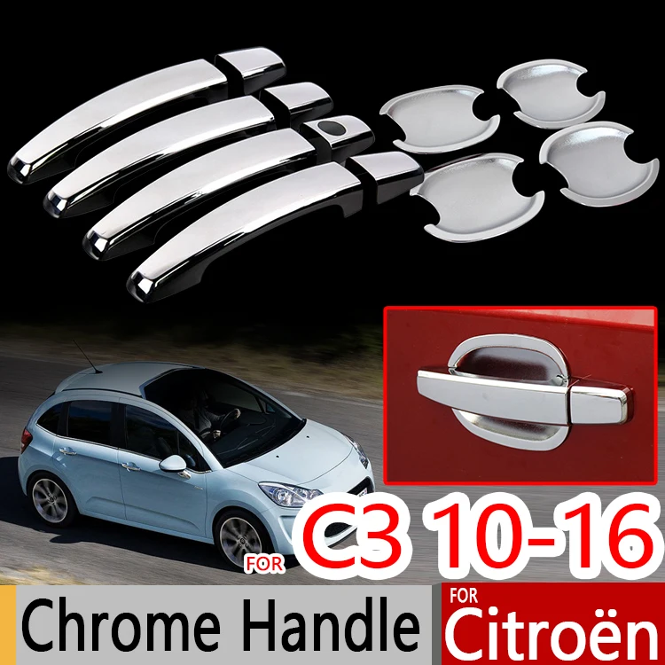 For Citroen C3 Mk2 Chrome Handle Covers Trim Set of 4PCS 2010-2016 Car Accessories Stickers Car Styling 2011 2013 2014 VT VTR+