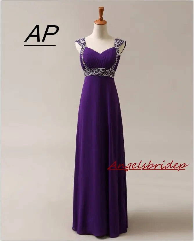 ANGELSBRIDEP-Vestido de dama de honor con escote Corazón, Vestido madrina con cuentas, largo, de gasa, de alta calidad, para fiesta, 2021