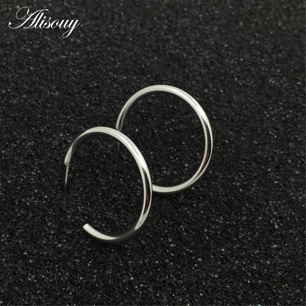 Alisouy 1 Pair Stainless Steel COOL  Color Black Gold Color Jewelry Earrings Fashion Jewelry 2mm Hollow Hoop Earrings Unisex