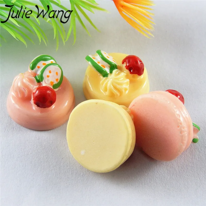 Julie Wang 10pcs/pack Color Mixing Resin Material Pink/Yellow Cute Sweet Style Fruit Cake Shape Jewelry Accessories Pendant DIY