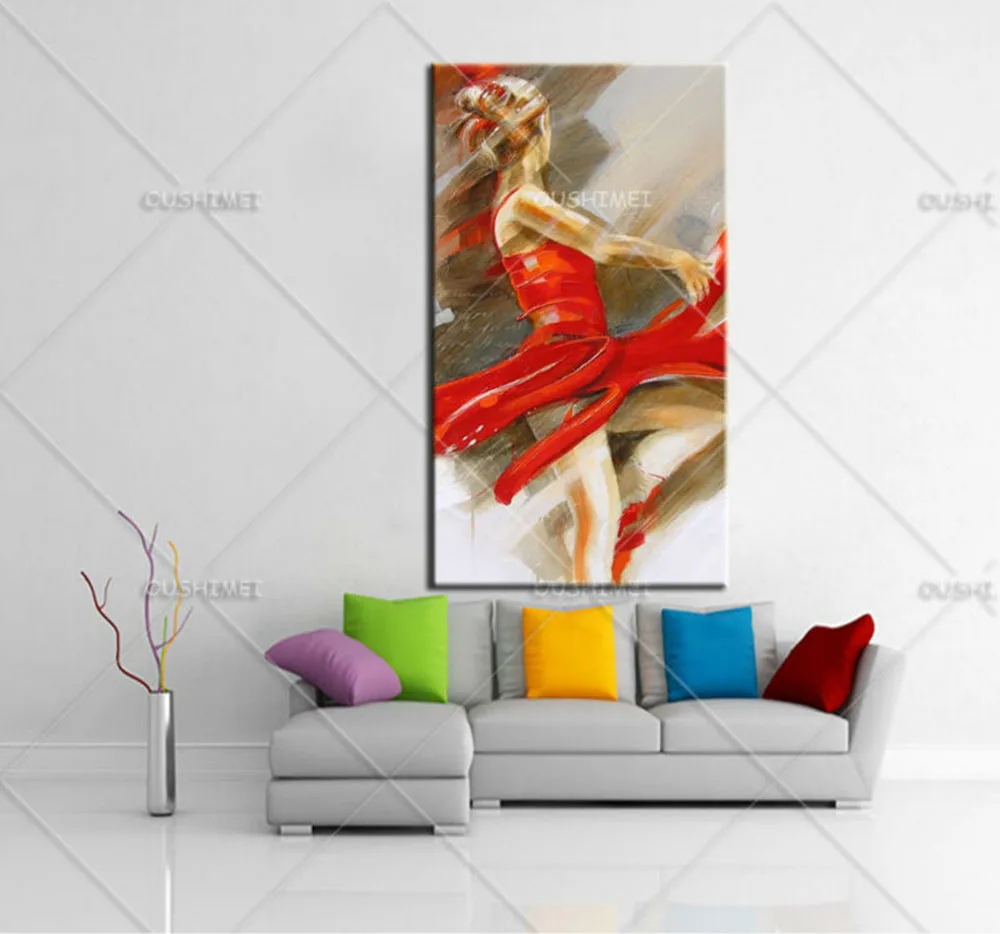 

Modern Home Living Room Decor Abstract Wall Art Picture Beautiful Woman Ballet Dancer Painting Red Skirt Oil Painting On Canvas