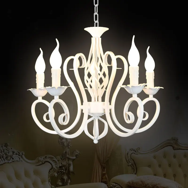 Christmas European Fashion Vintage Chandelier Ceiling Lamp 6 Candle Lighting Fixtures Iron Black/White Home E14