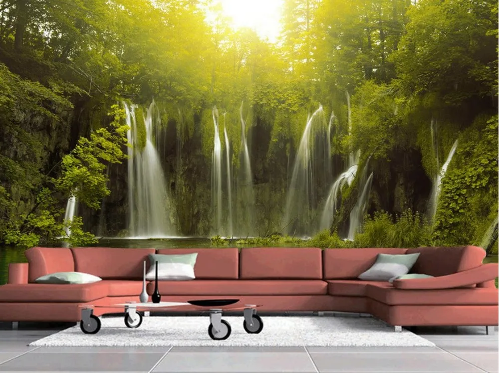 

3d wallpaper nature Forest landscape Waterfall Lake Wall Decoration Custom photo wallpaper 3D stereoscopic