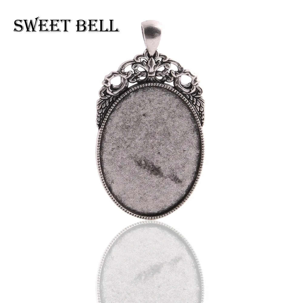 

8pcs32*60mm(Fit30*40mm Dia)Oval Cabochon Pendant Setting Blank Charms Antique Silver Metal Zinc Alloy Trendy Filigree Lace6D1066