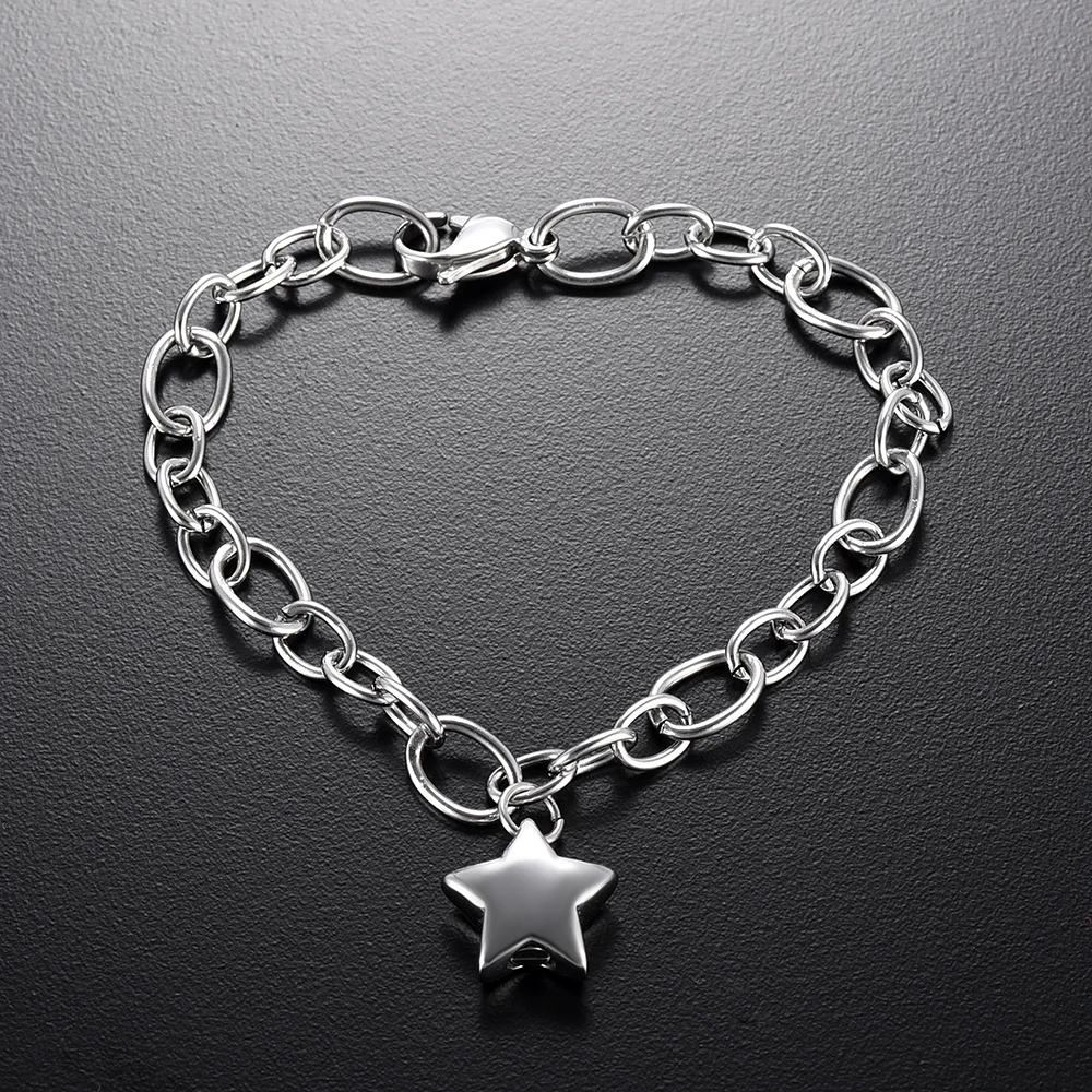 Link Chain Bracelet Star Pendant Stainless Steel Cremation Jewelry for ashes and pendants that hold ashes Box Funnel Free