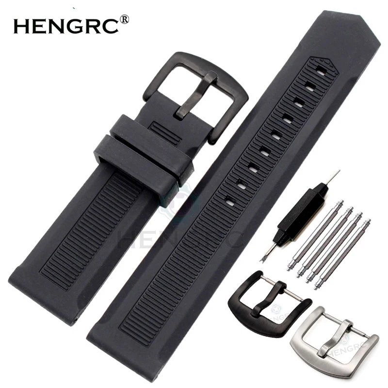 

HENGRC Rubber Watchband 22mm Men Black Orange Sport Diving Silicone Watch Band Strap Bracelet Stainless Steel Metal Pin Buckle