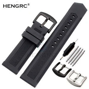 HENGRC Rubber Watchband 22mm Men Black Orange Sport Diving Silicone Watch Band Strap Bracelet Stainless Steel Metal Pin Buckle