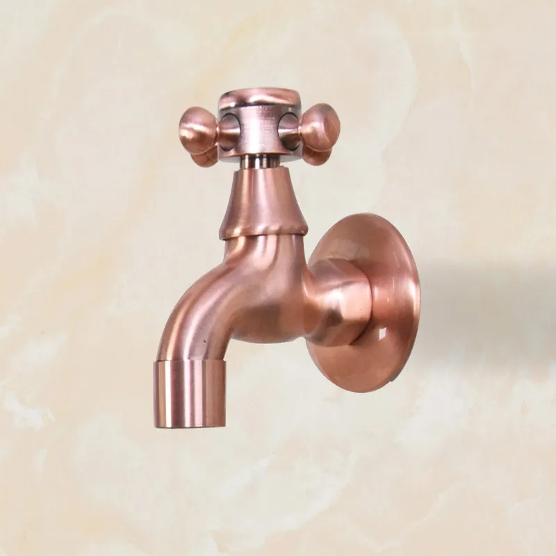 Antique Red Copper Wall Mount Garden Bibcock Washing Machine Faucet Bathroom Mop Faucet Outdoor Faucet Single Cold Tap KD080