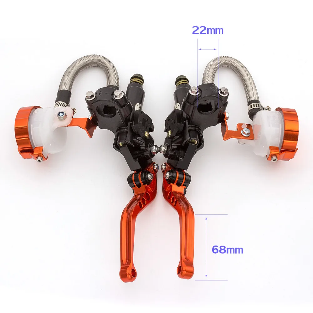 Orange Adjustable Universal Motorcycle Hydraulic Clutch Brake Pump Master Cylinder Set For 7/8\'\' Handlebar 125cc - 400cc Racing