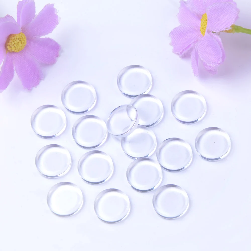 Cabochões de vidro transparente para fazer colar de pingente Cabochão Jóias, ambos os lados planos e redondos, 10mm-30mm