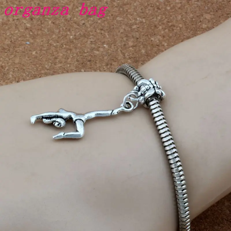 100pcs Zinc Alloy Gymnastics Gymnast Sporter Dangles Beads Fit European Charm Bracelet Jewelry DIY Metal 11x42.2mm