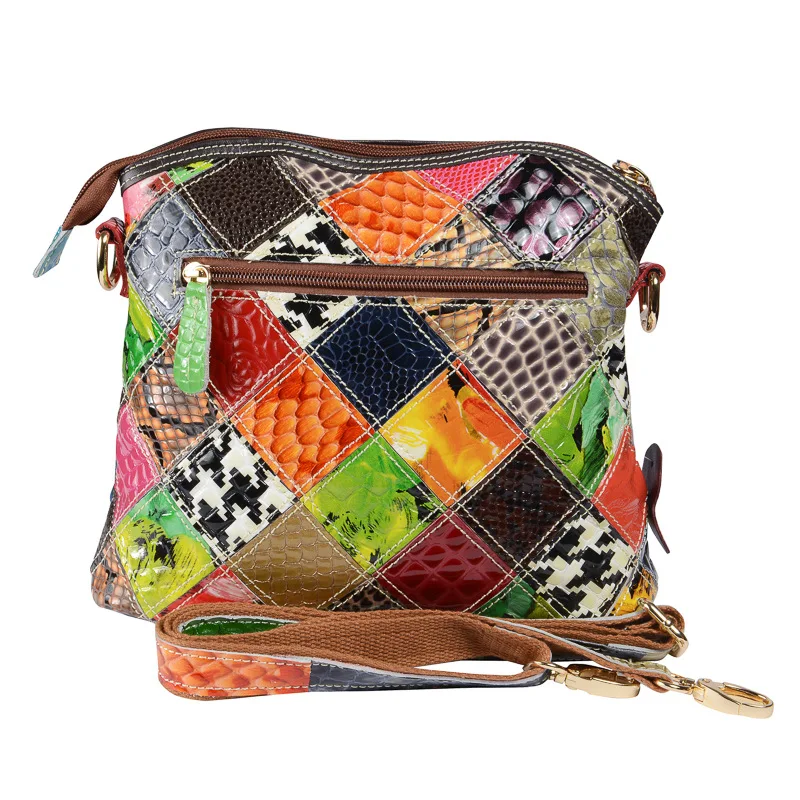 Patchwork Snake Skin Pouch Bag Women Genuine Leather Multicolor Stachel Bag Female Crocodile Natural Leather Small Messenger Bag