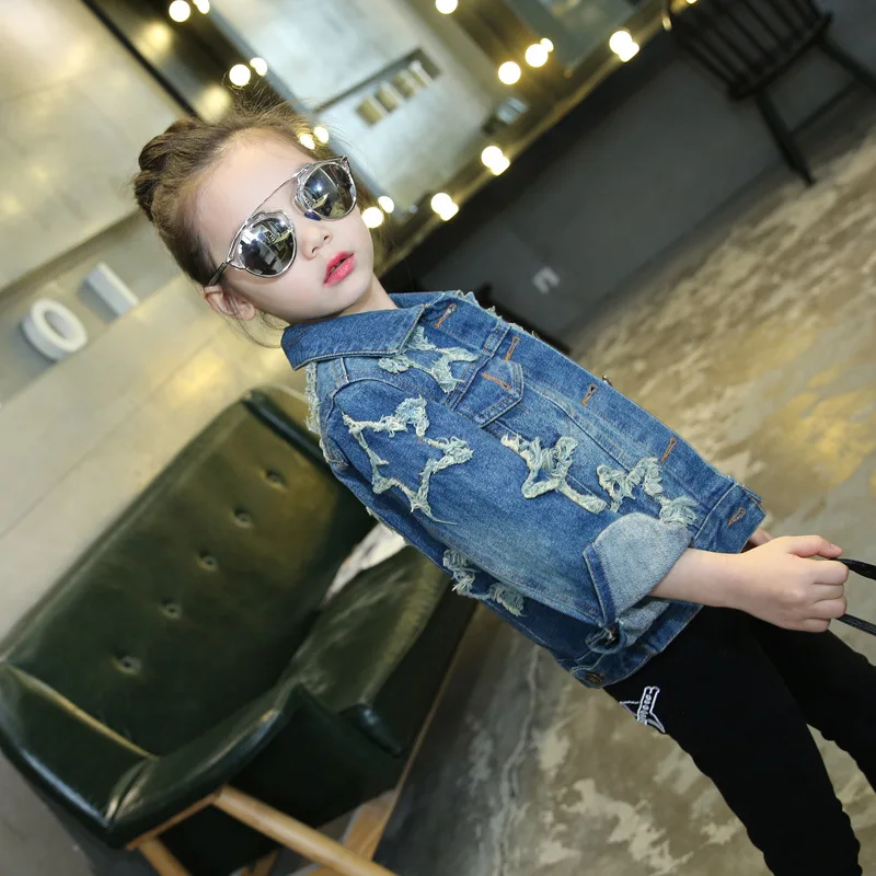 Stern Patch kleine Mädchen Jeans jacken Kinder Mädchen Oberbekleidung Mantel neue Frühling Herbst Mode Mädchen Jeans Jacke Kinder Outfit