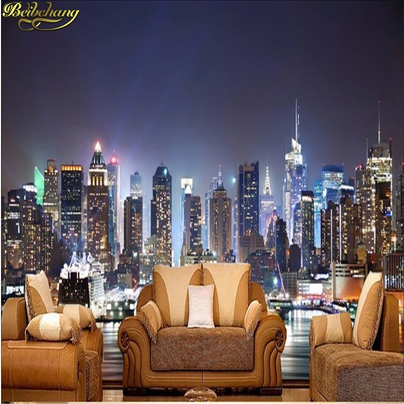 beibehang 3d papel de paede New York City large mural wallpaper night background scenery TV sofa bed paper parede papel parede