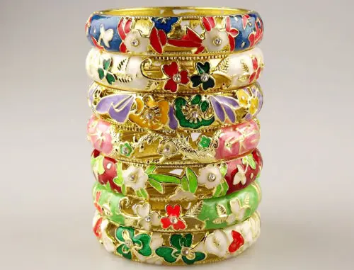 Wholesale Price 8 pcs Chinese Handmade Cloisonne Enamel Cuff Hollow Bracelet Bangle