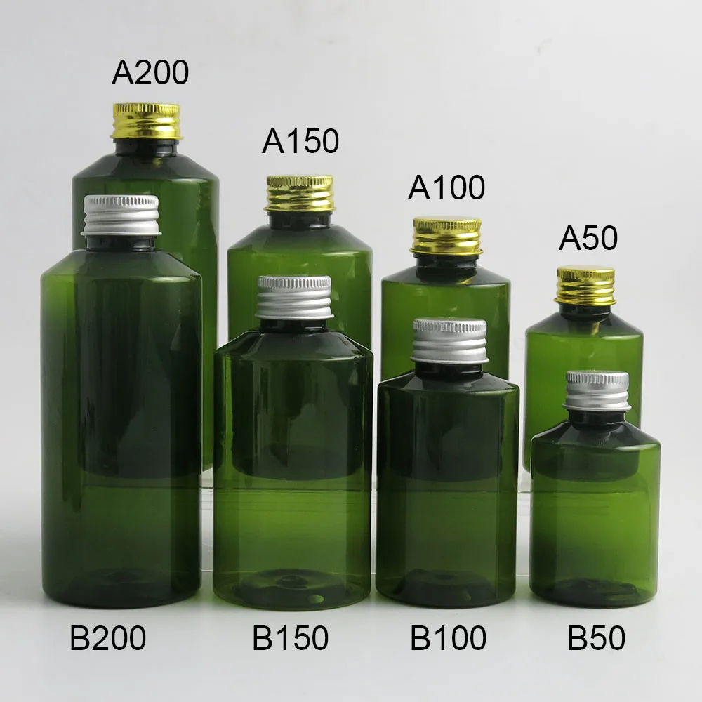 

30 x Refillable 50ml 100ml 150ml 200ml Green Cream Skin Care Shampoo Bottle With Gold Silver Cap Hole Inserts