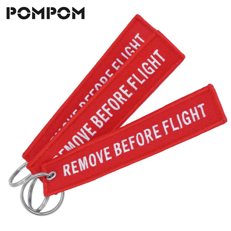 

3 Pcs/Lot Remove Before Flight Key Chain Red Embroidery Key Fobs OEM Keychain Jewelry Aviation Gifts Important Things Tag Label