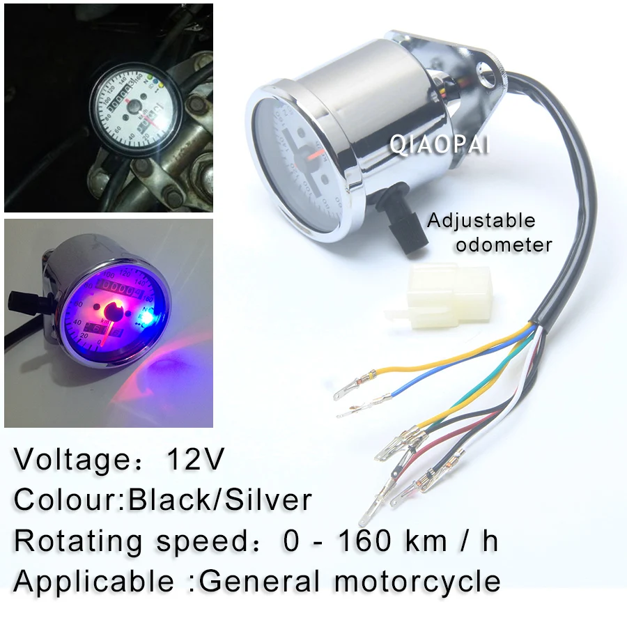 Odómetro Vintage modificado para motocicleta, velocímetro de 12V, instrumento de moto con retroiluminación LED Dual, luz indicadora nocturna para Harley