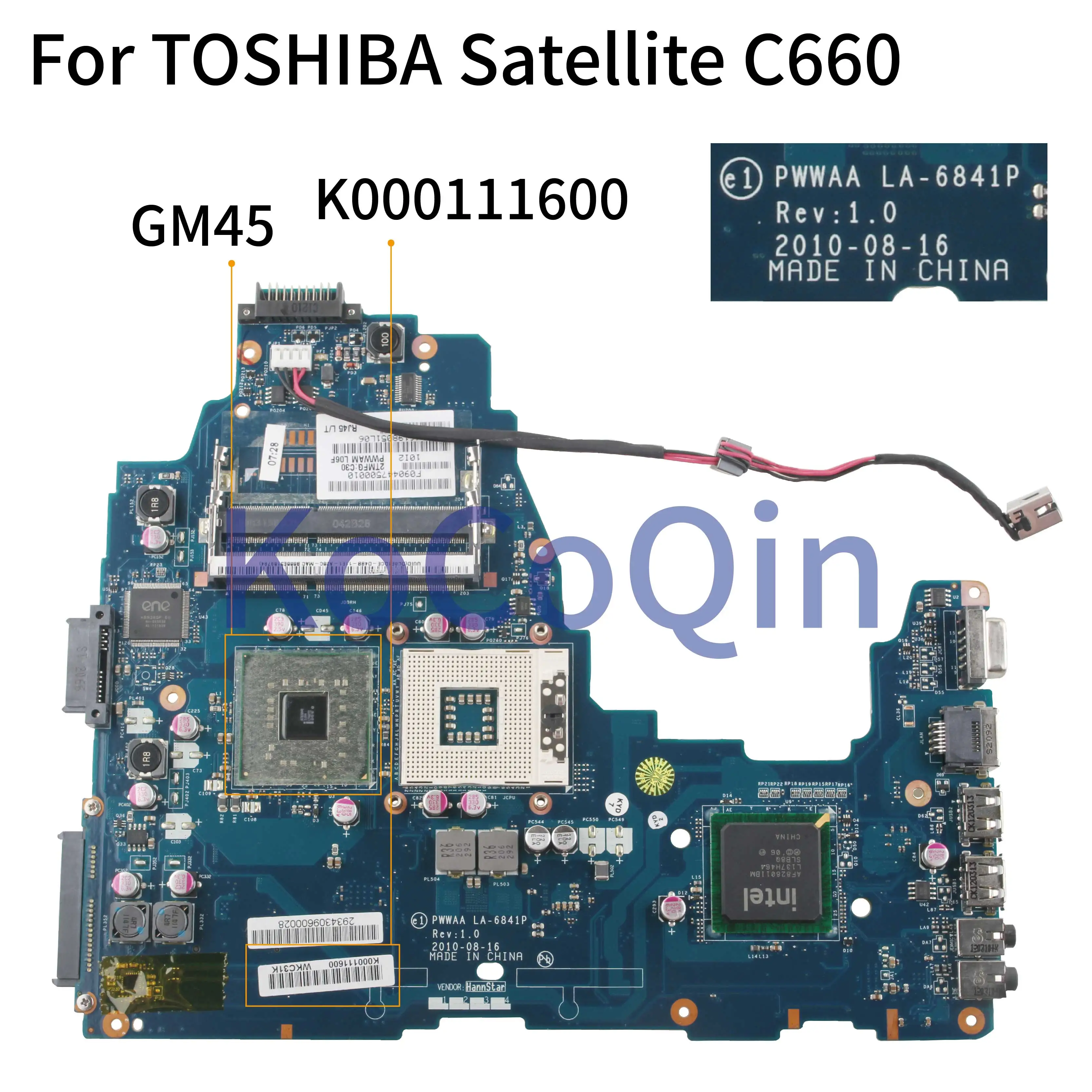 

KoCoQin материнская плата для ноутбука TOSHIBA Satellite C660 материнская плата PWWAA LA-6841P K000111600 GM45