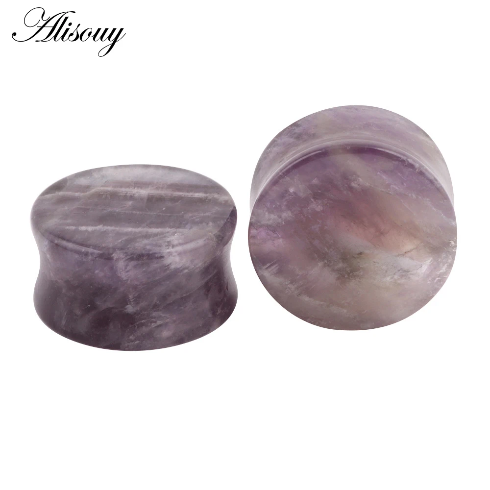 Alisouy 1 Pair Round Stone Ear Plug Fashion Cute Expander Extension Tunnels Piercing Jewelry Body Jewelry Gauges 5mm-25mm