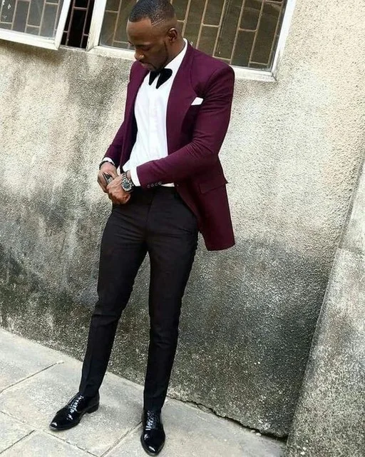 

Custom Wine Red Purple Men Suits For Wedding Formal Tuxedos Groom Prom Blazer Slim Fit Costume Homme Mariage Black Pants 2 Piece