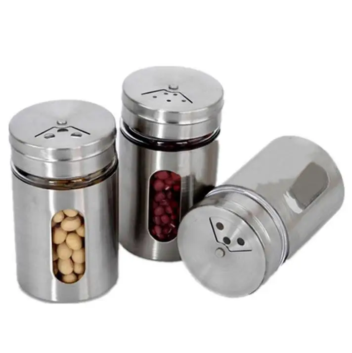 Stainless steel spice jar sauce pot seasoning bottle Cruet condiment bottles toothpick tube Storage Bottles & Jars