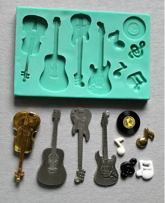 

guitar silicone fandont mold guitar Silica gel moulds violin Chocolate molds guitars candy mould guitars silicone molds