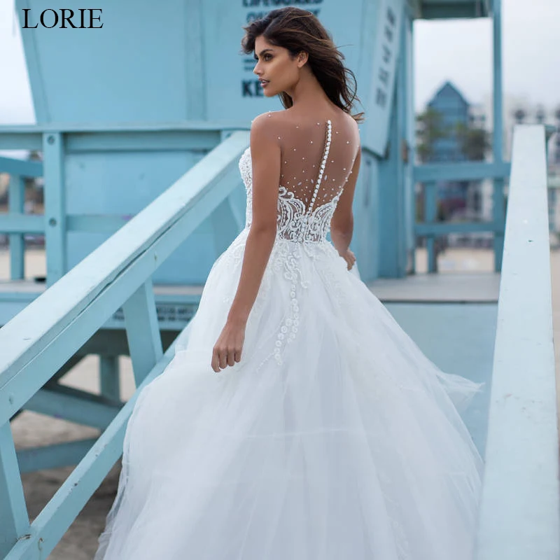 Lorie 2024 Strand Brautkleider Tüll Spitze Applikationen A-Linie Brautkleider mit Sweep Zug elegante Prinzessin Hochzeits feier Kleid