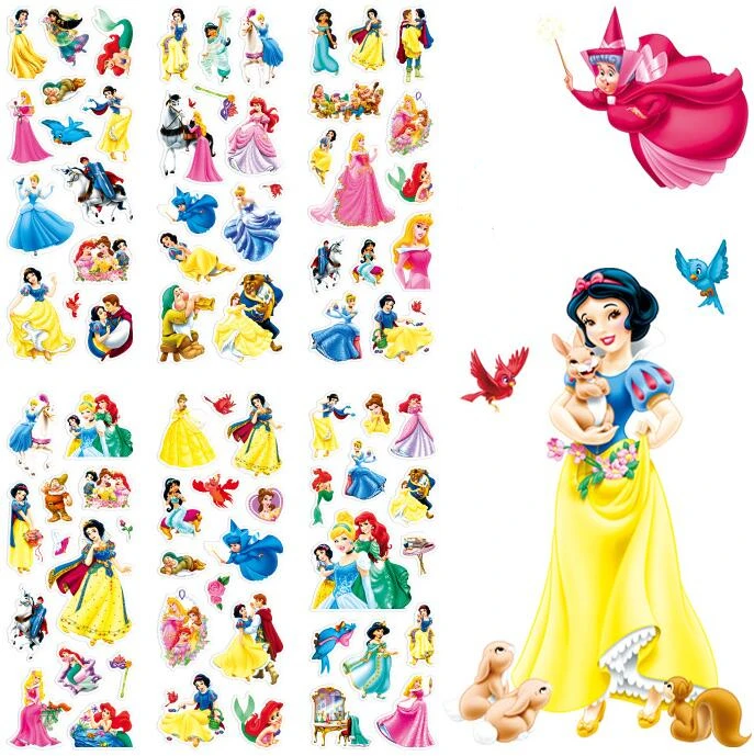 Pegatinas de dibujos animados Blancanieves para habitaciones de niños, decoración del hogar, diario, cuaderno, etiqueta, juguete, Princesa, pegatinas 3D, 10 piezas