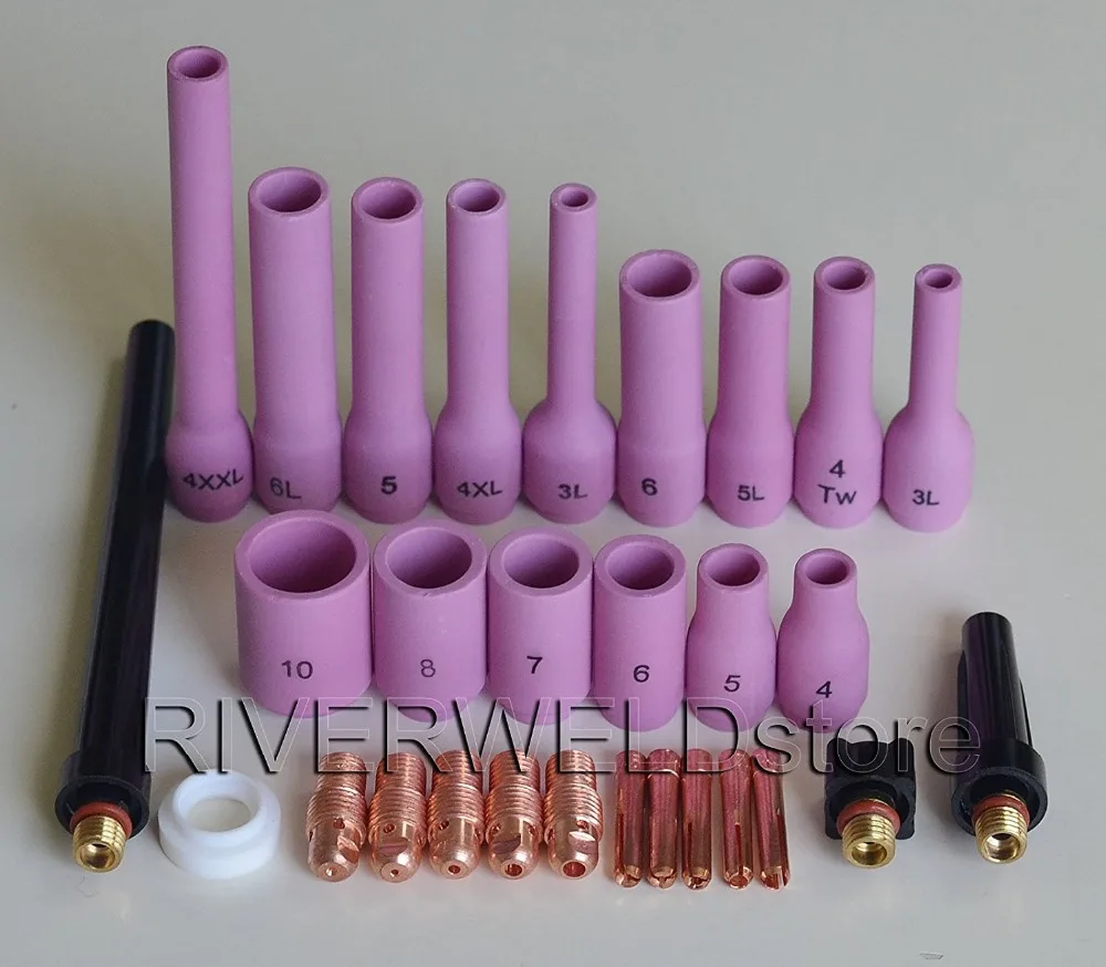 

TIG KIT Back Cap Collet Body Alumina Nozzles Consumables Accessories Fit TIG Welding Torch SR WP 9 20 25, 29PK