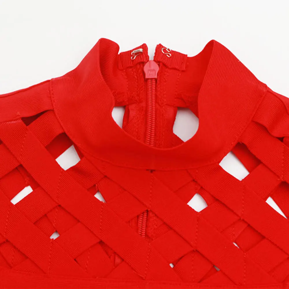 Hqbory 2023 feminino sexy meados de comprimento bandage vestido rayon manga curta alta pescoço oco para fora festa clube vestido bodycon nova moda